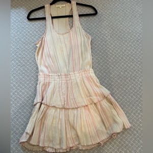 Loveshackfancy Women's Ruffle Racer Dress Racerback Pink Cream Size Small